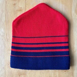 Vintage Knit Hat Winter Downhill Skiing Blue & Red Striped